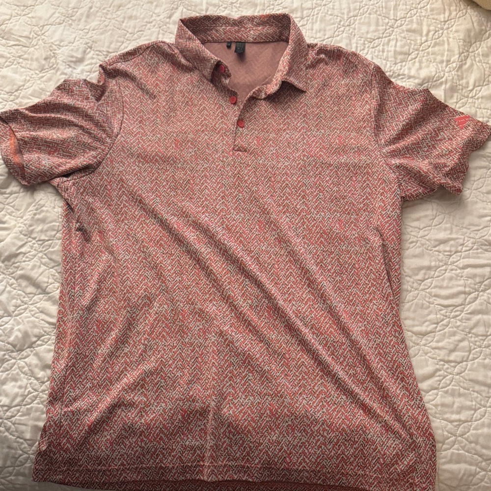 adidas Red and White Patterned Polo Shirt